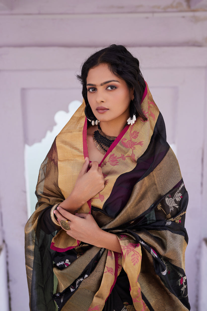Siyahi Shringar Pattu Silk Chanderi Saree
