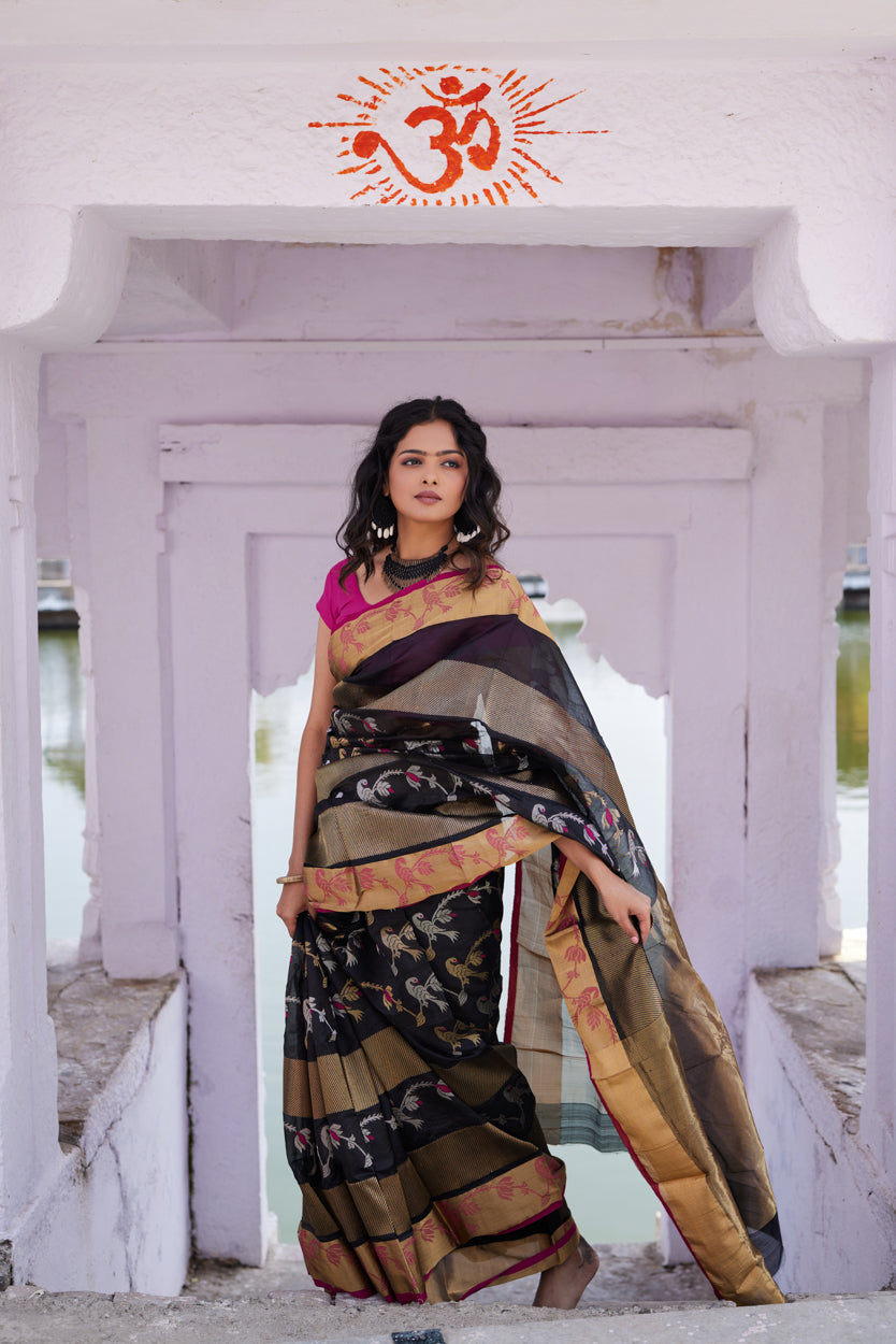 Siyahi Shringar Pattu Silk Chanderi Saree