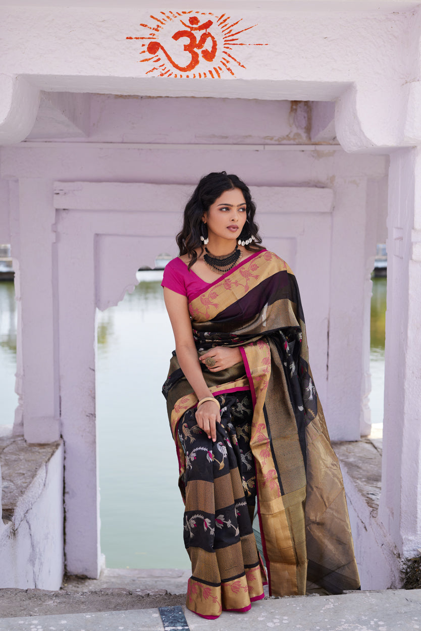 Siyahi Shringar Pattu Silk Chanderi Saree