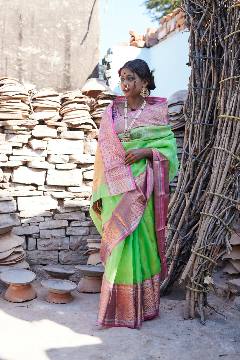 Sanskruti Sutra Kattan Silk Chanderi Saree