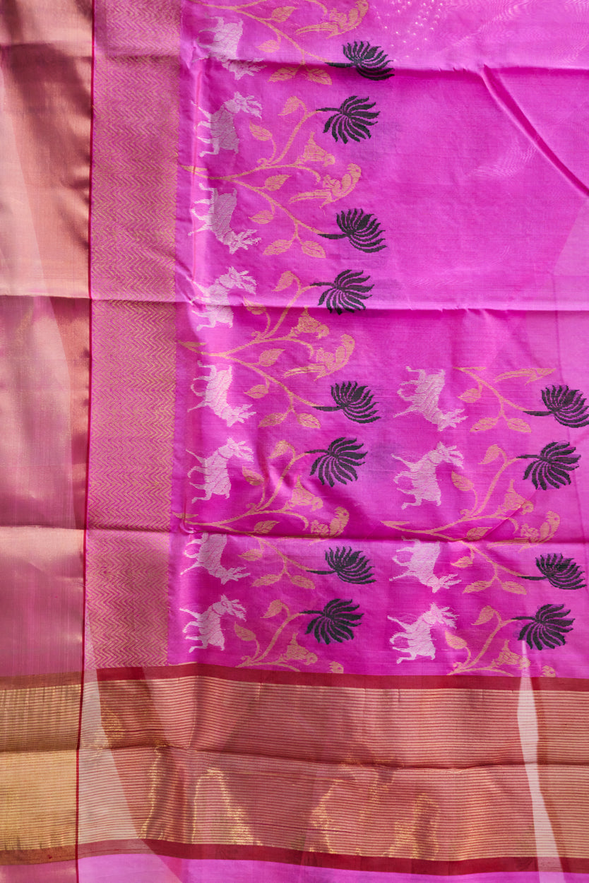Gulabi Raga Pattu Silk Chanderi Saree