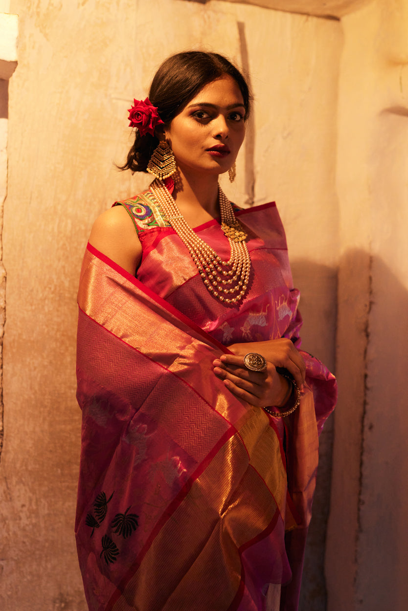 Gulabi Raga Pattu Silk Chanderi Saree