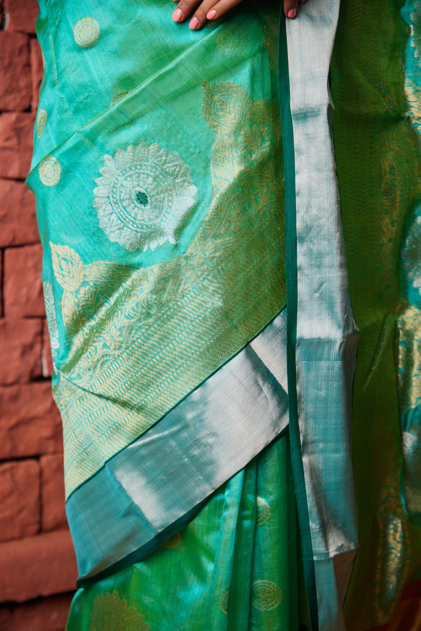 Mehraab Kinar Temple Border Pure Silk Chanderi Saree