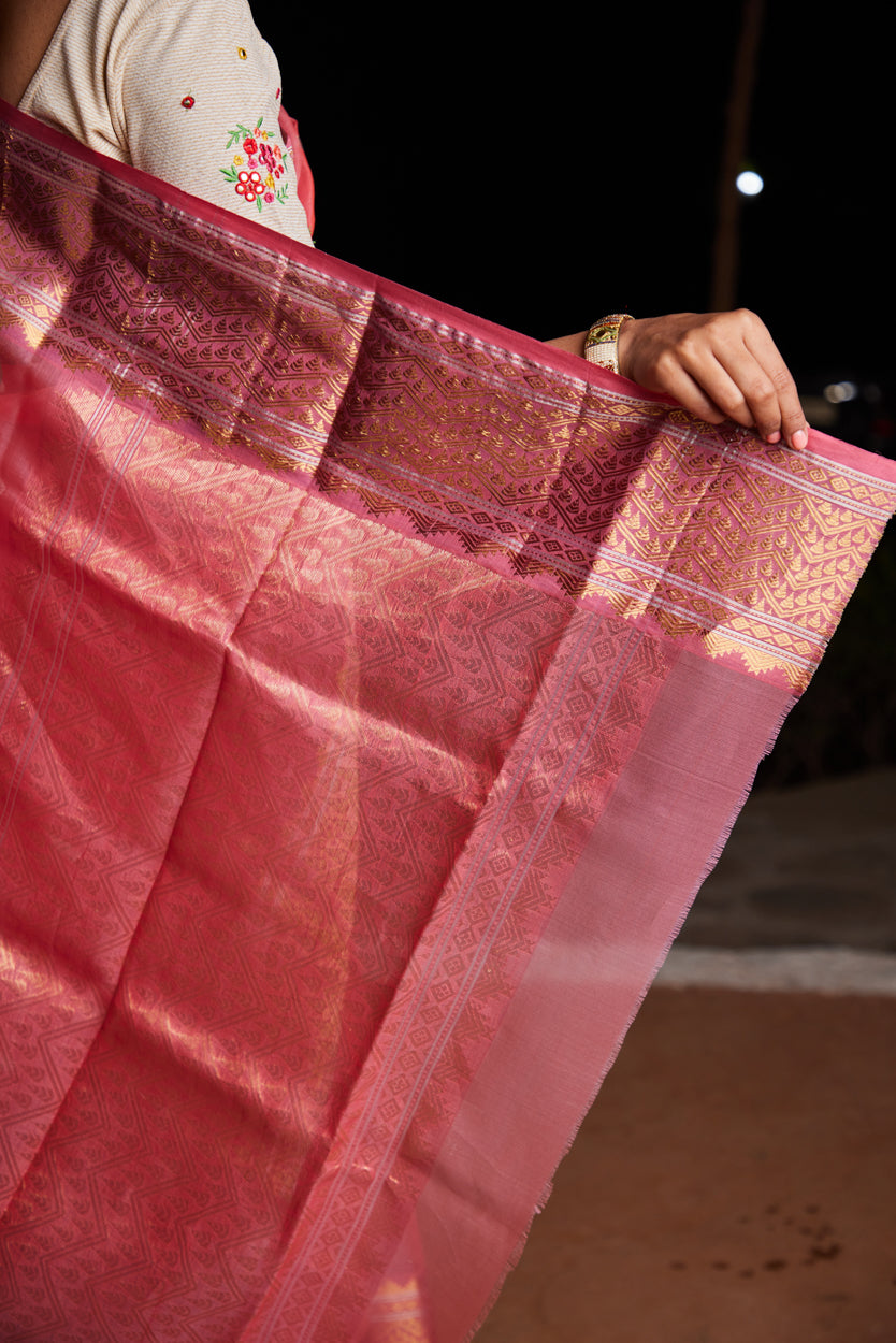 Gulabi Noor Tilak Buti Pure Silk Chanderi Saree