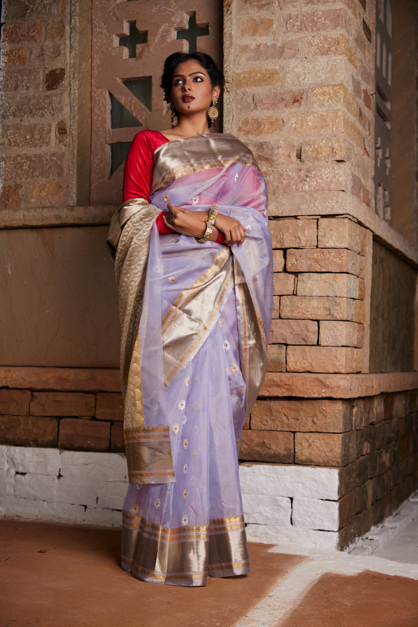 Syaahi Phool Meenakari Pure Silk Chanderi Saree