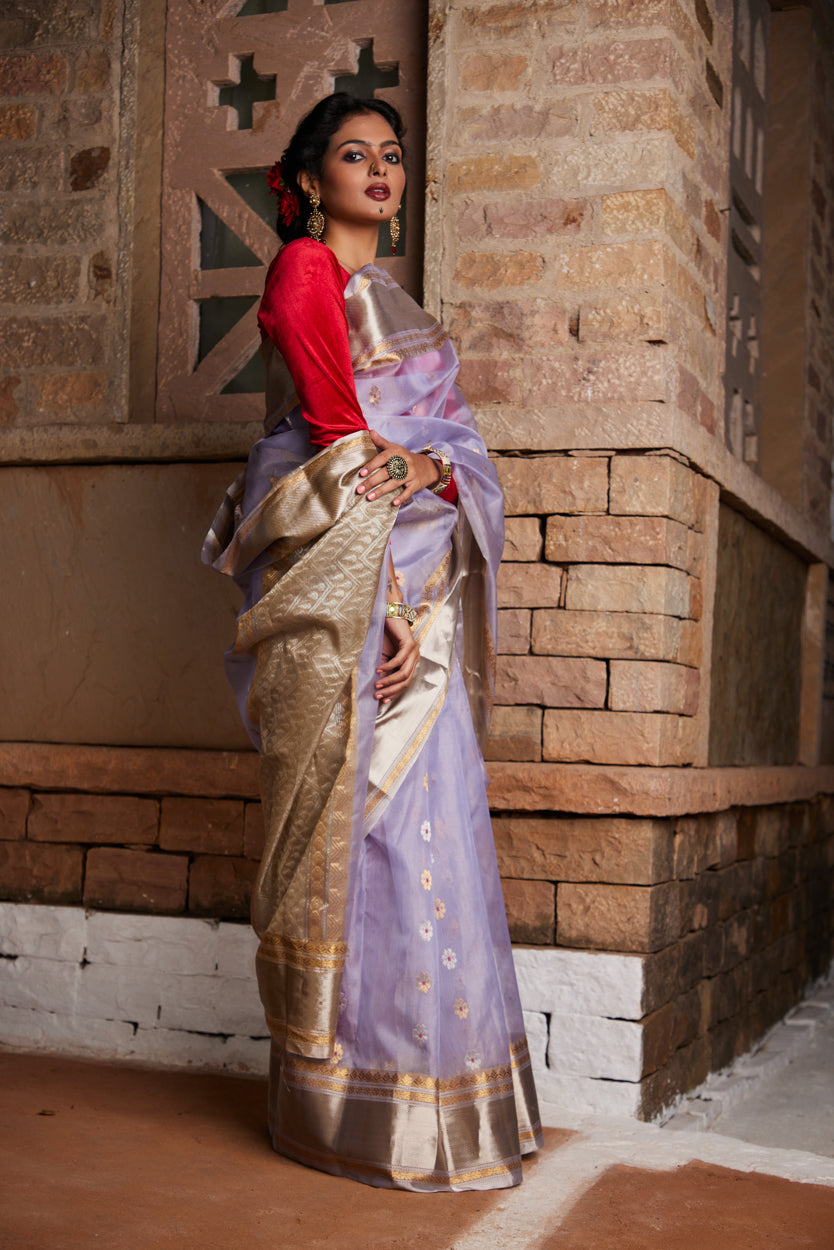 Syaahi Phool Meenakari Pure Silk Chanderi Saree