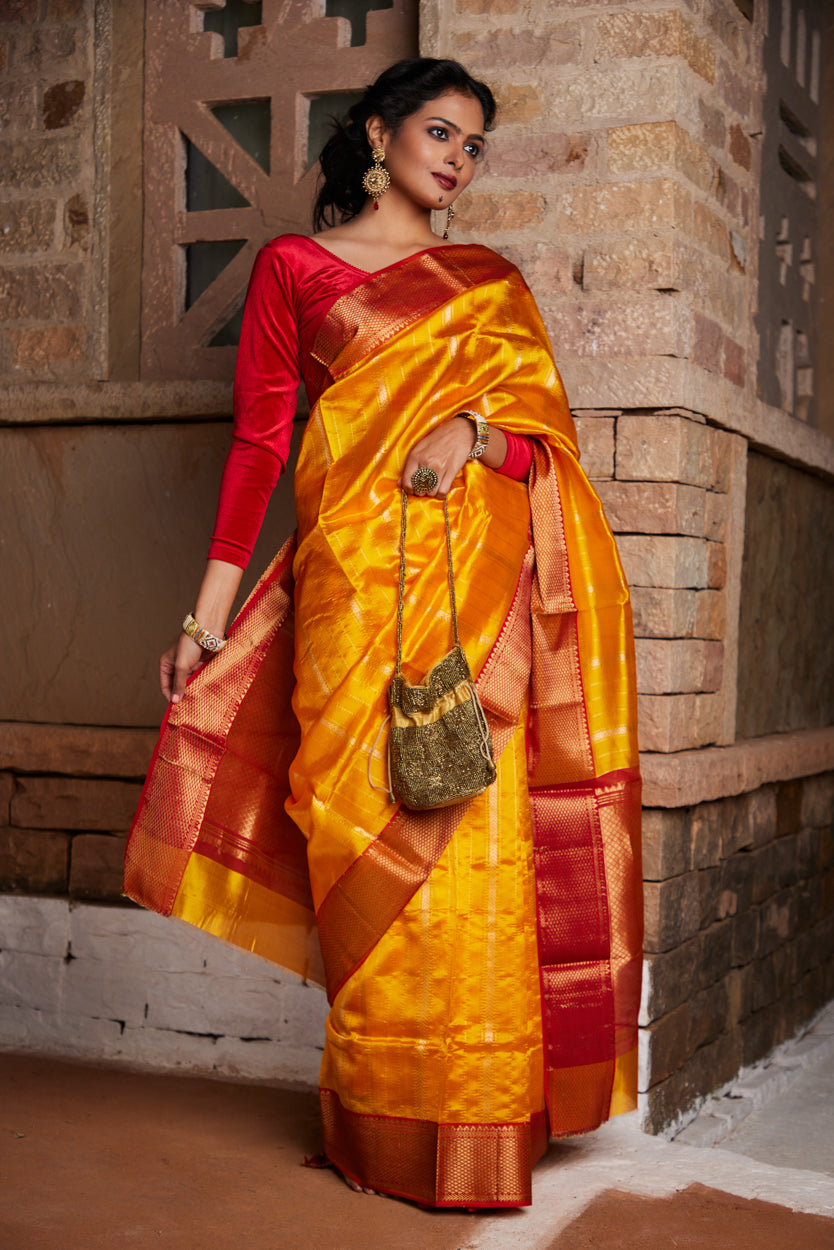 Zarrin Nazakat Striped Pure Silk Chanderi Saree