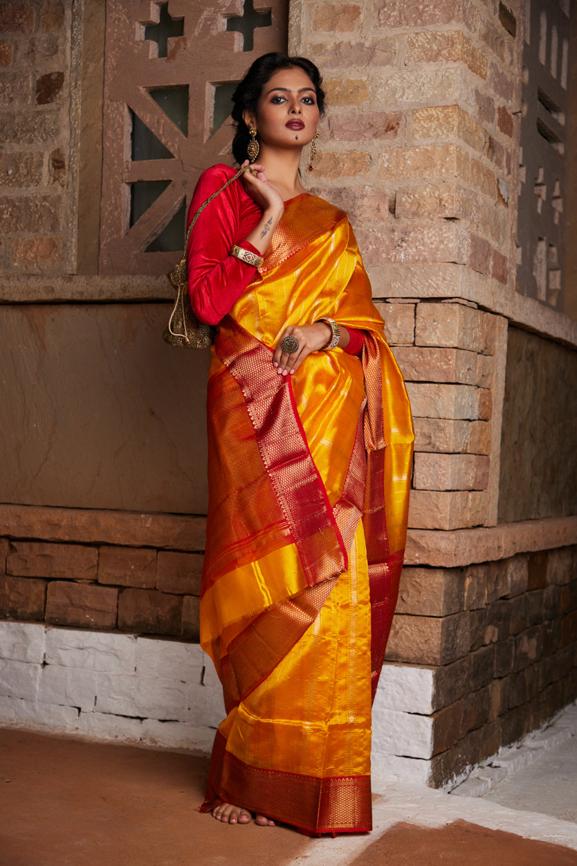 Zarrin Nazakat Striped Pure Silk Chanderi Saree