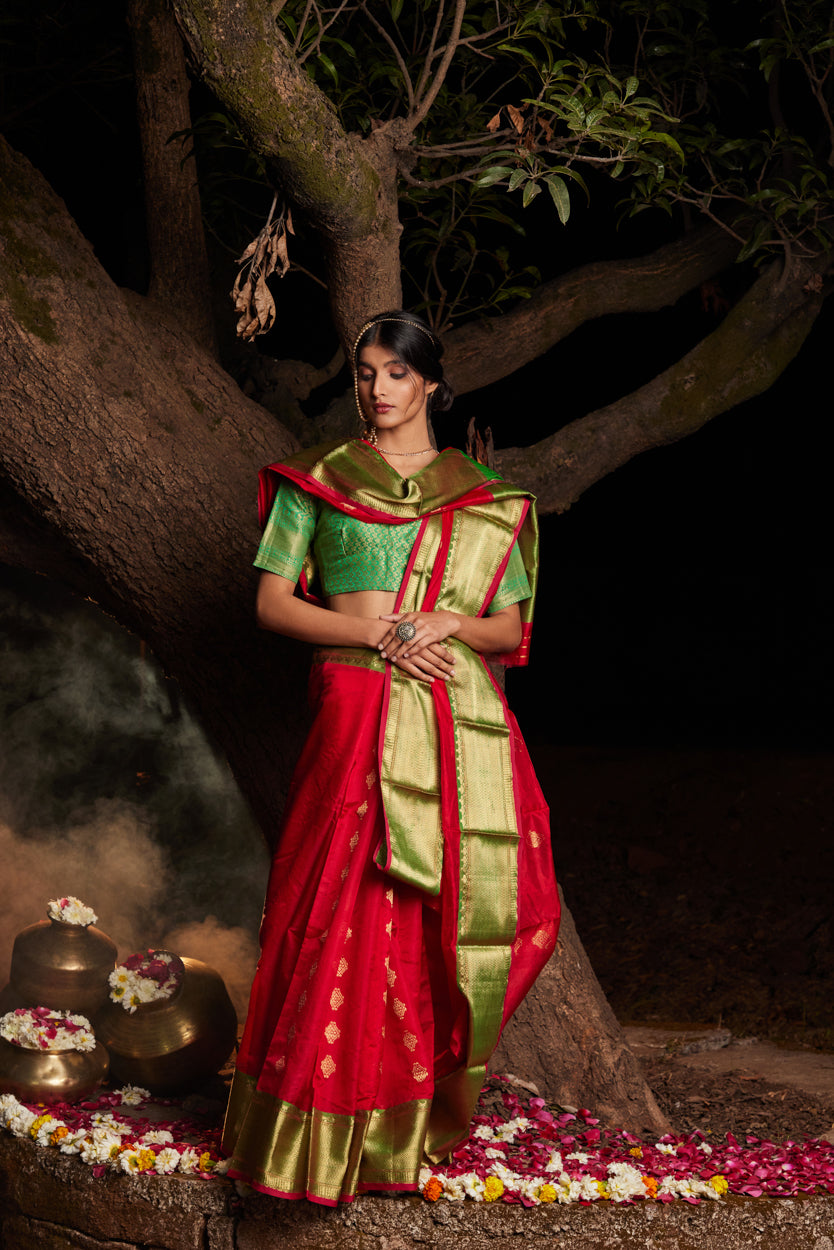Surkh Shaam Meena Kari Pure Silk Chanderi Saree