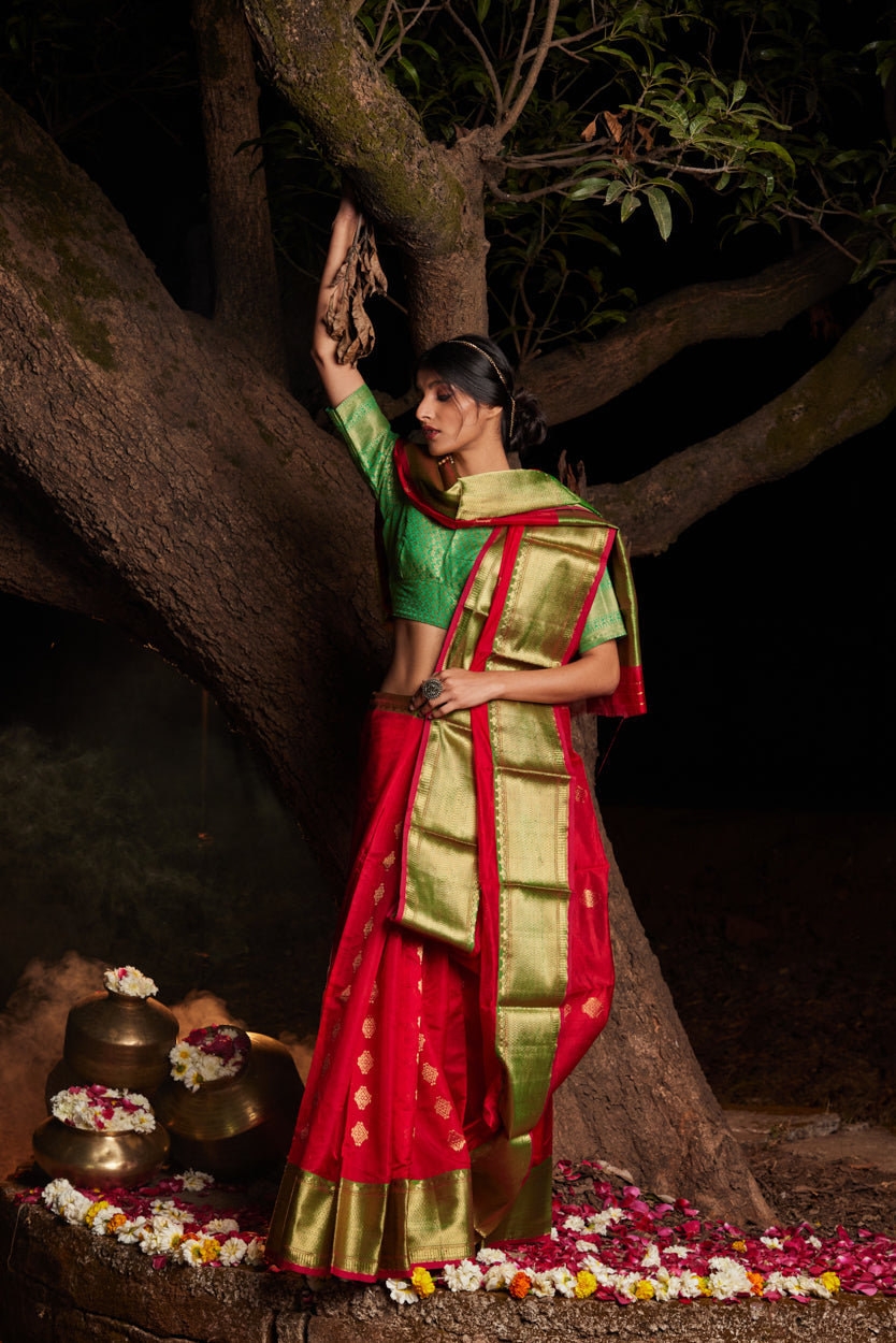 Surkh Shaam Meena Kari Pure Silk Chanderi Saree