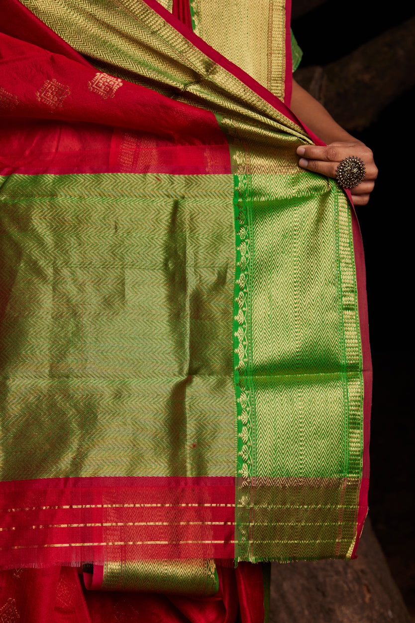 Surkh Shaam Meena Kari Pure Silk Chanderi Saree