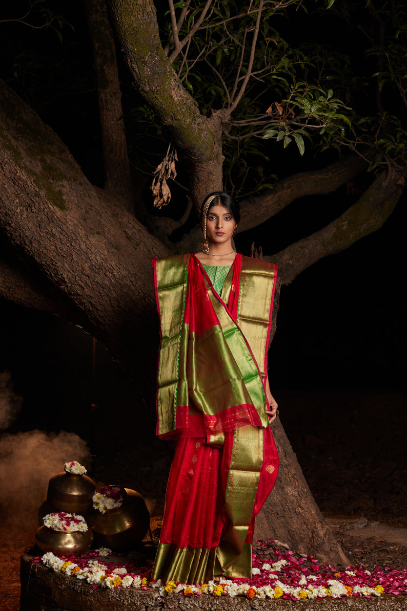 Surkh Shaam Meena Kari Pure Silk Chanderi Saree
