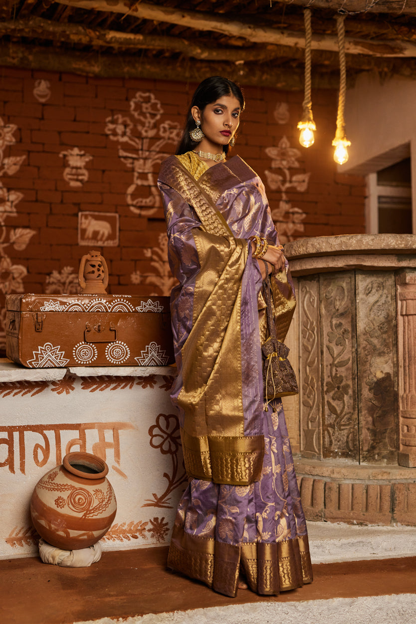 Raat Ki Chandni Jangla Work Pure Silk Chanderi Saree