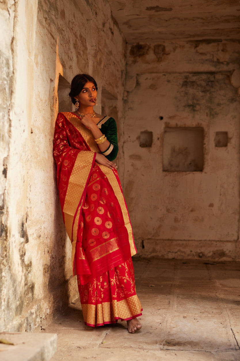 Rakt Pushp Pure Silk Chanderi Saree