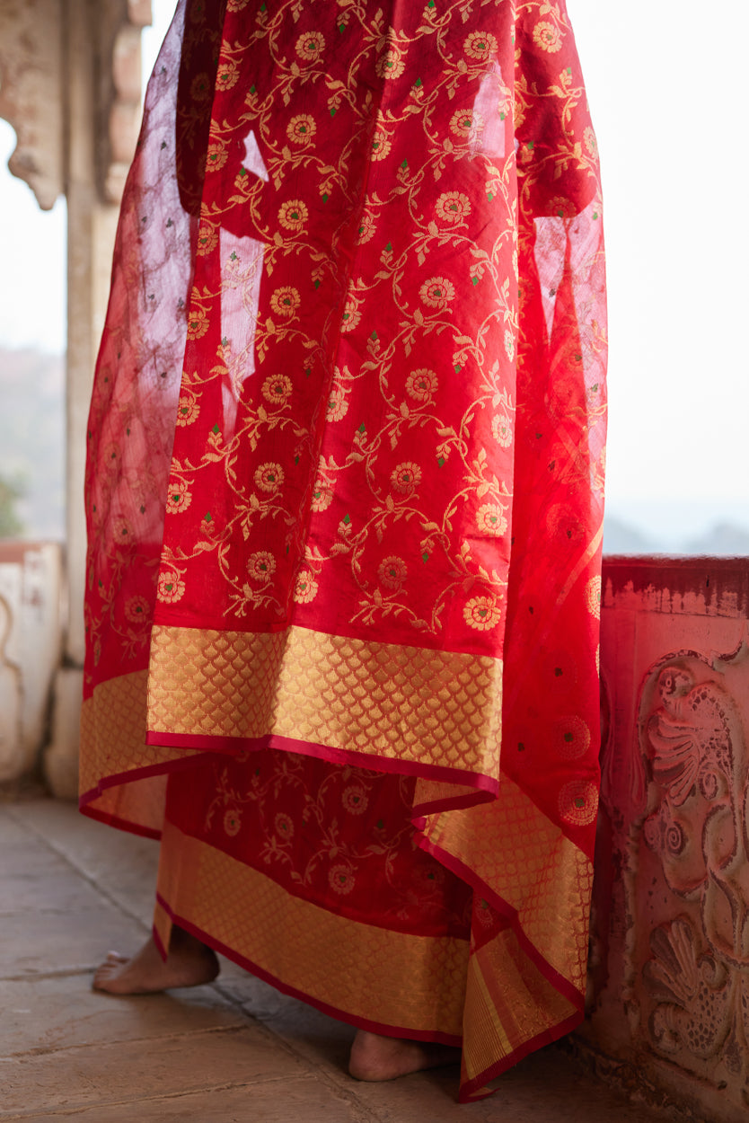 Rakt Pushp Pure Silk Chanderi Saree