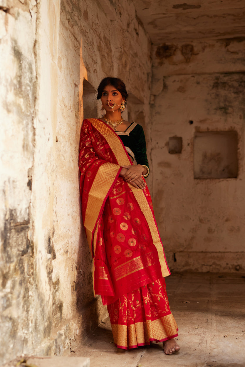 Rakt Pushp Pure Silk Chanderi Saree
