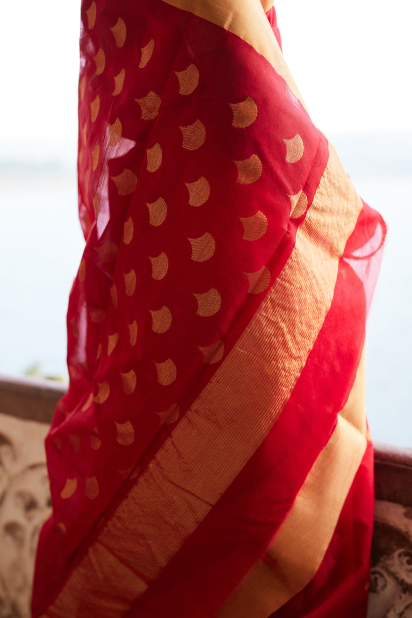 Surkh Afsana Pure Silk Chanderi Saree