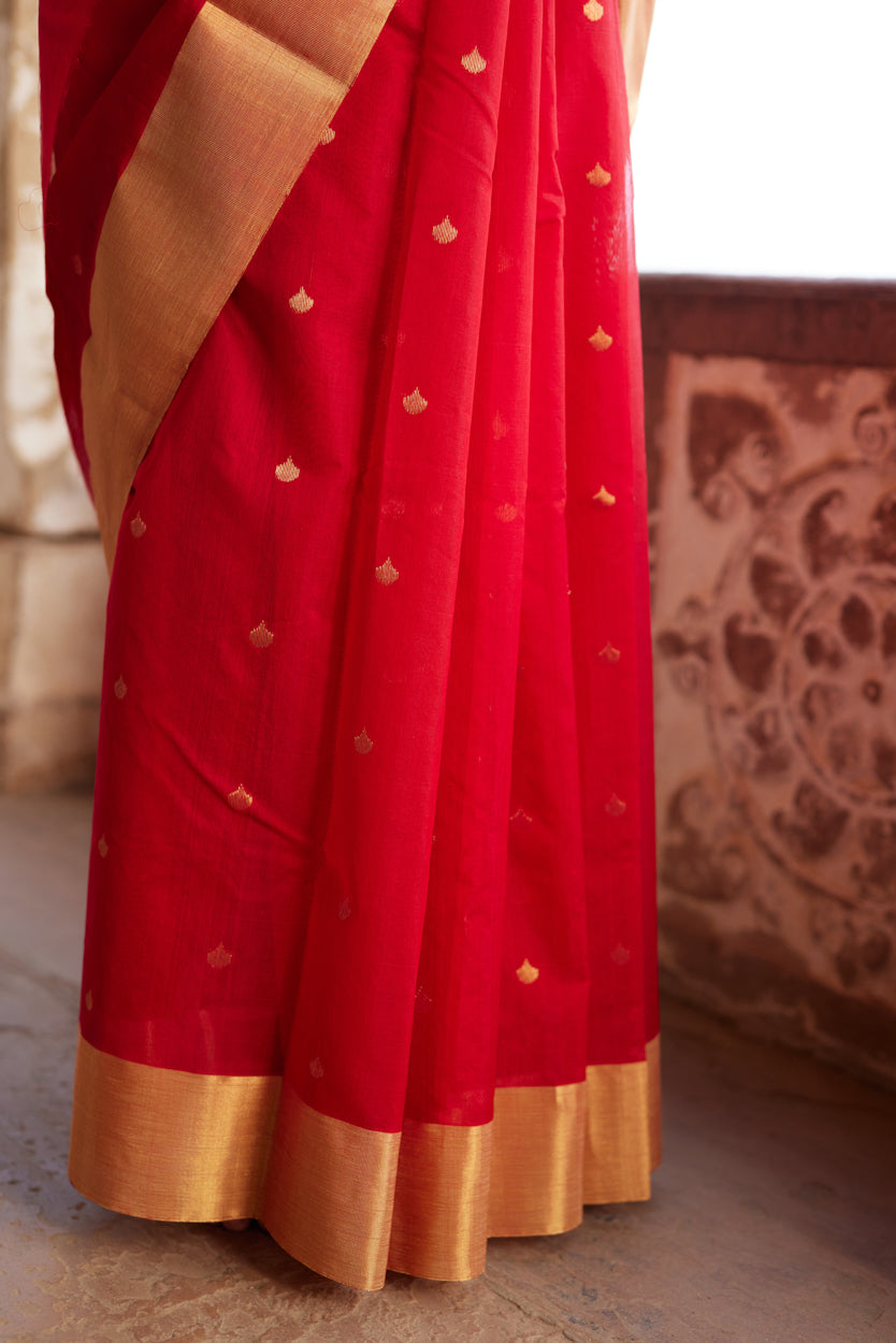 Surkh Afsana Pure Silk Chanderi Saree
