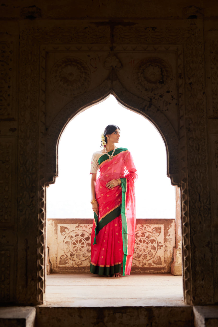 Gulabi Nazakat Pure Silk Chanderi Saree