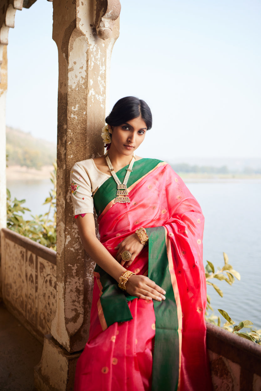 Gulabi Nazakat Pure Silk Chanderi Saree