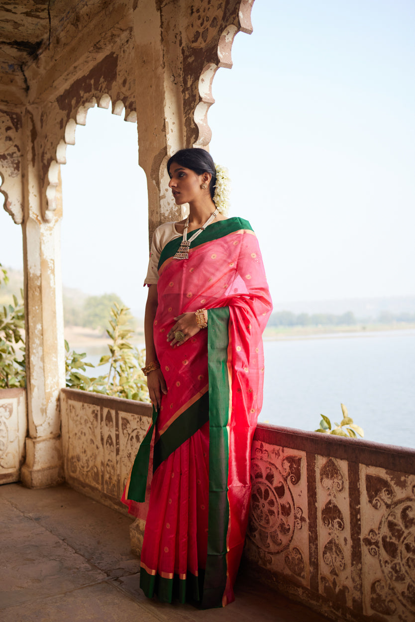 Gulabi Nazakat Pure Silk Chanderi Saree