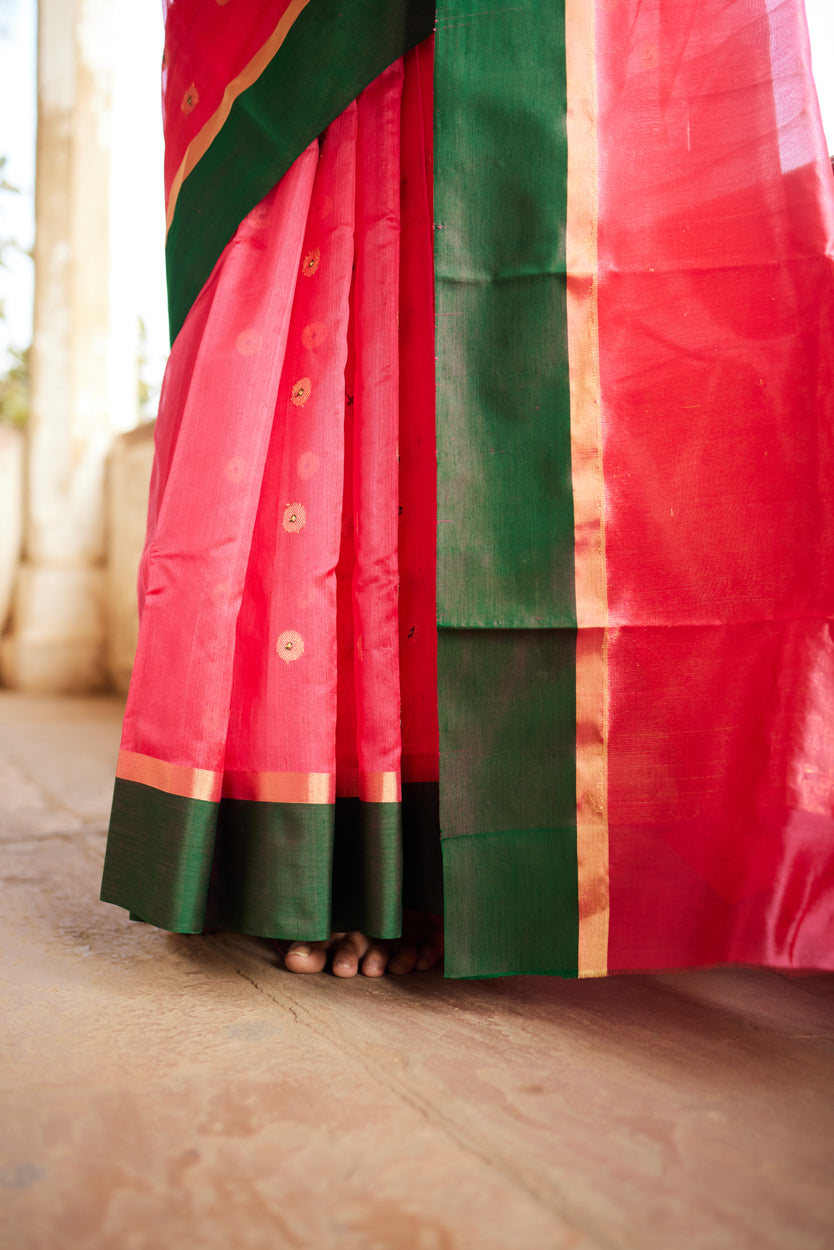Gulabi Nazakat Pure Silk Chanderi Saree