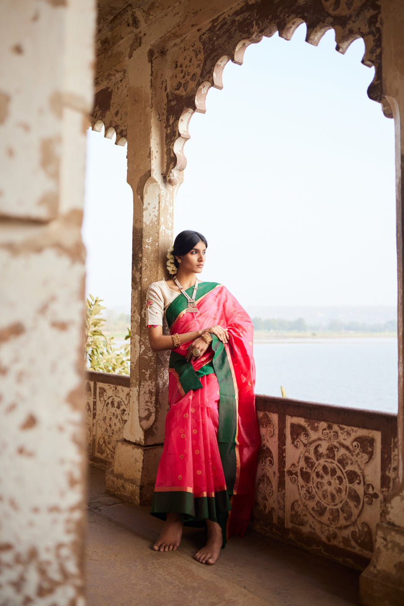 Gulabi Nazakat Pure Silk Chanderi Saree