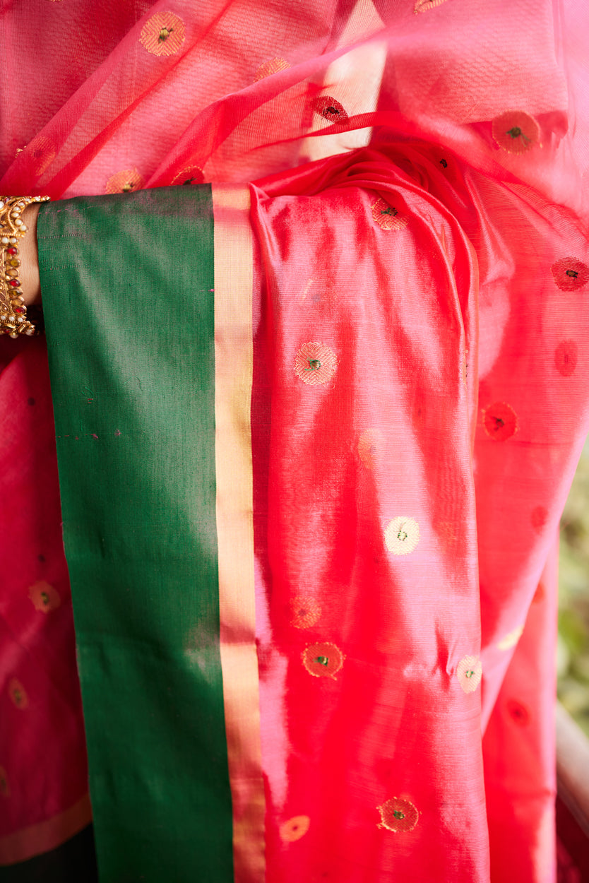 Gulabi Nazakat Pure Silk Chanderi Saree