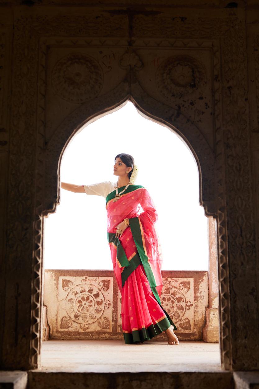 Gulabi Nazakat Pure Silk Chanderi Saree
