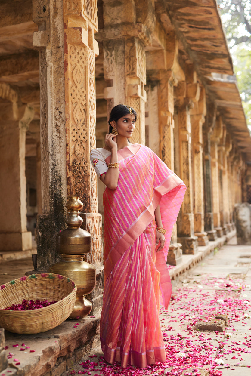 Gulabi Rang Pure Silk Chanderi Saree