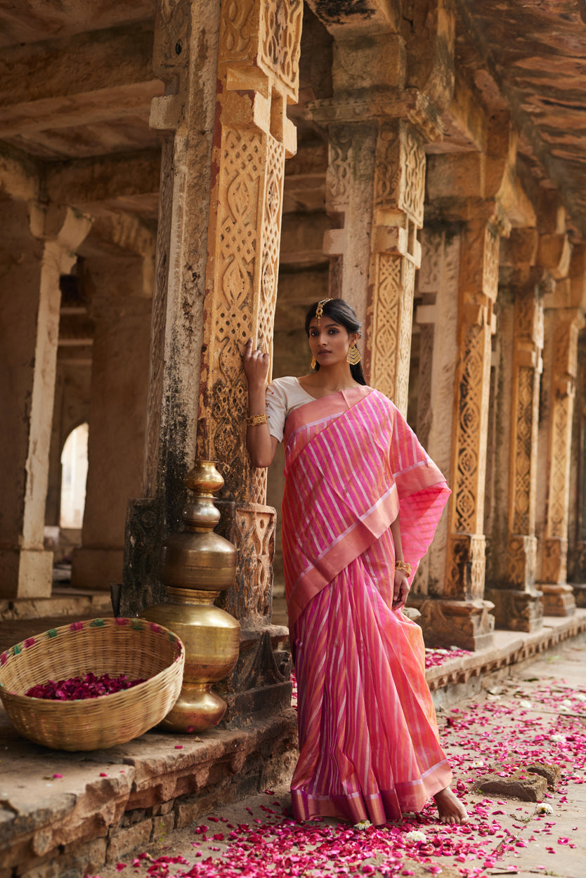Gulabi Rang Pure Silk Chanderi Saree