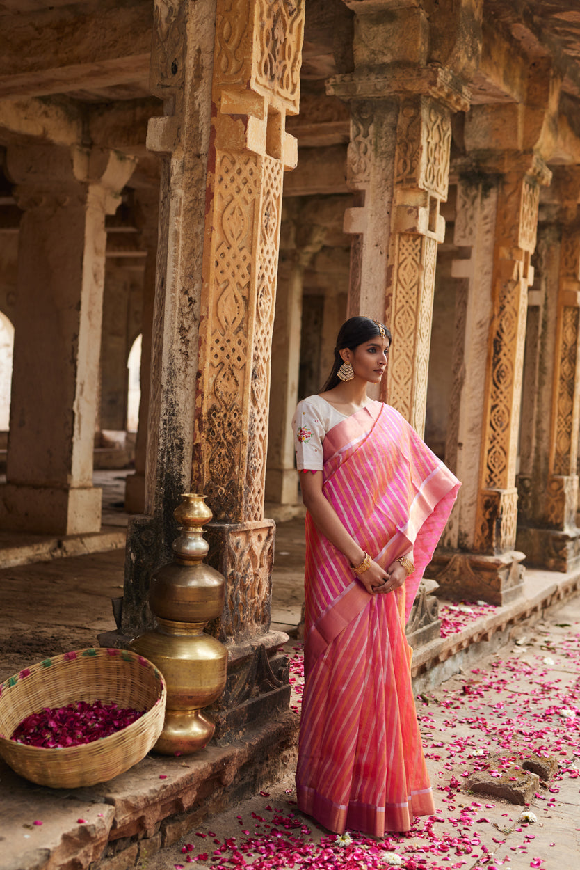 Gulabi Rang Pure Silk Chanderi Saree