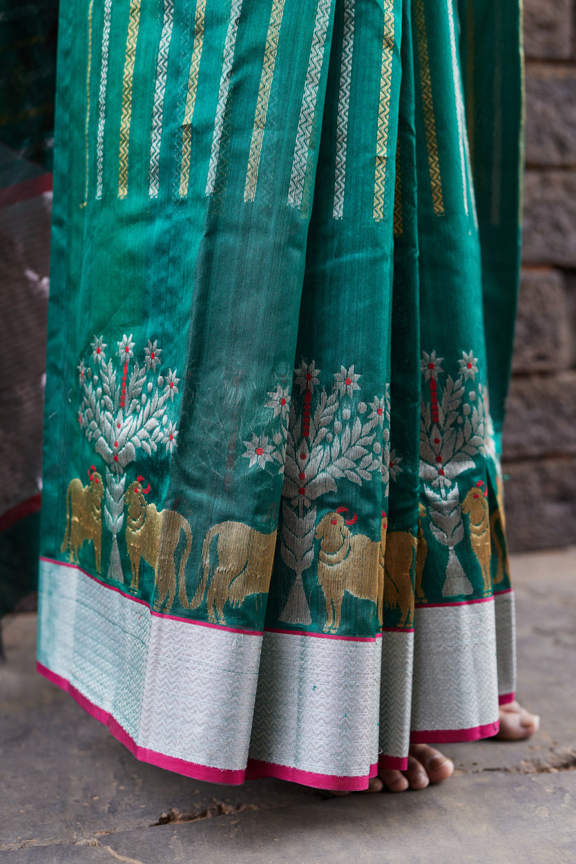 Hariyali Nazm Pattu Silk Chanderi Saree