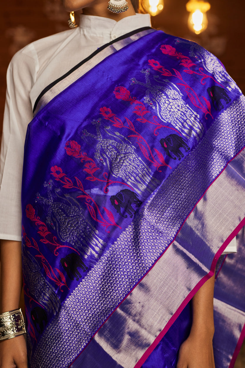 Aasmani Noor Half Jaal Pure Silk Chanderi Saree