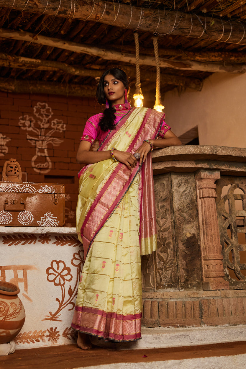 Sunehri Shaam Meena Kari Pure Silk Chanderi Saree