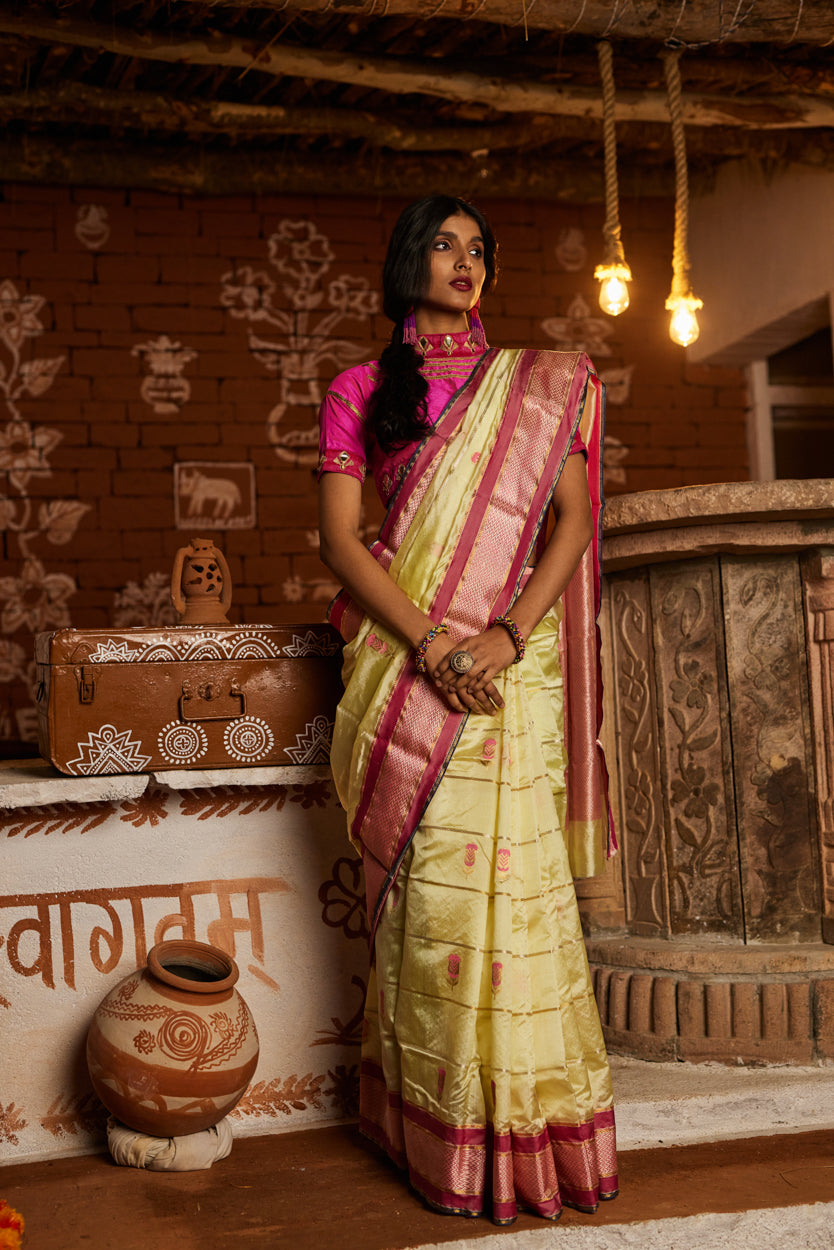 Sunehri Shaam Meena Kari Pure Silk Chanderi Saree