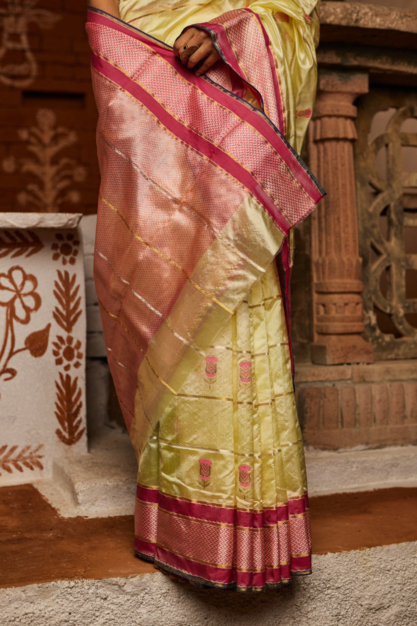 Sunehri Shaam Meena Kari Pure Silk Chanderi Saree