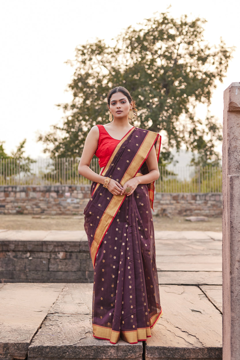 Mahroom Chandni Cotton Silk Chanderi Saree
