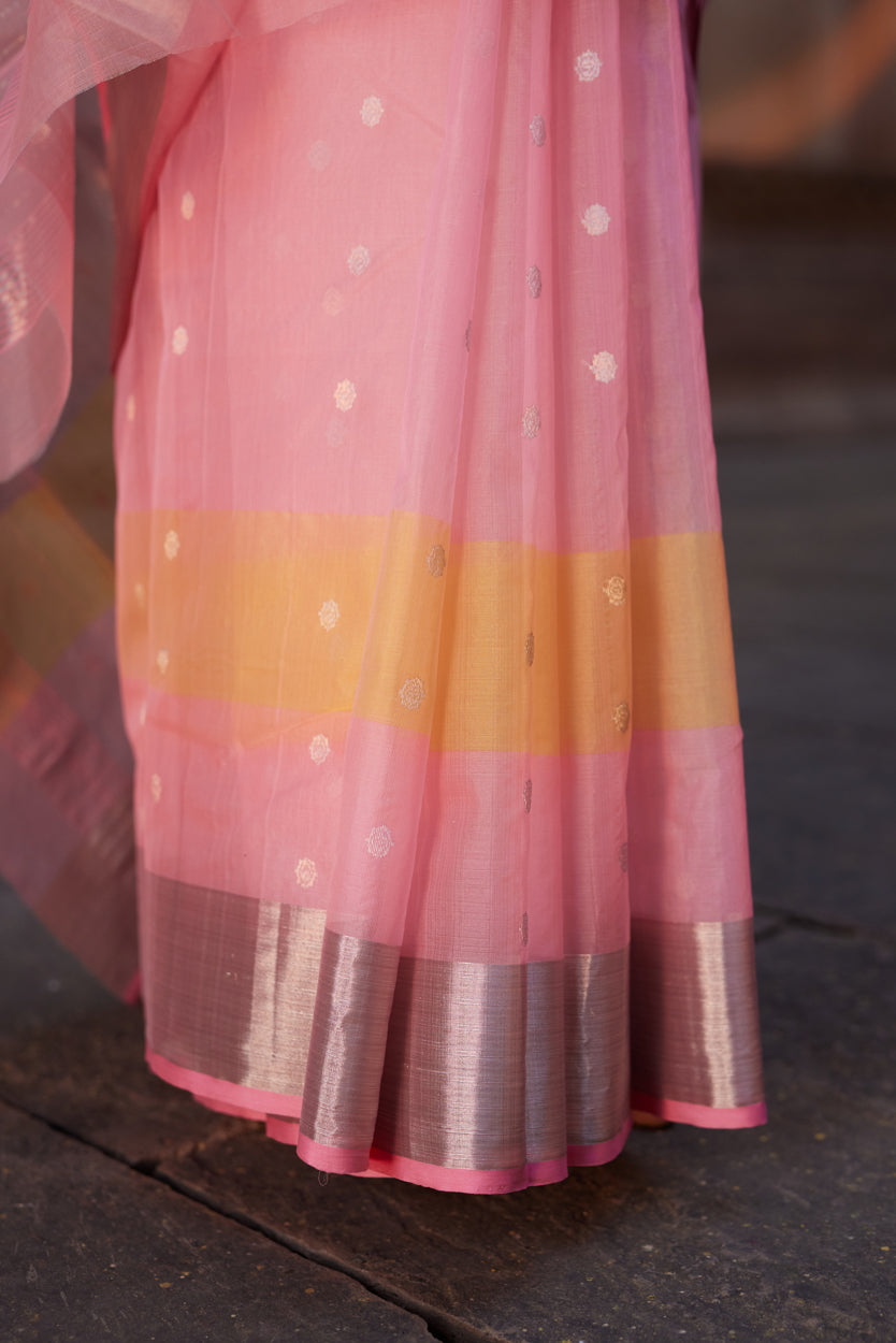 Gulabi Aarzoo Kattan Silk Chanderi Saree