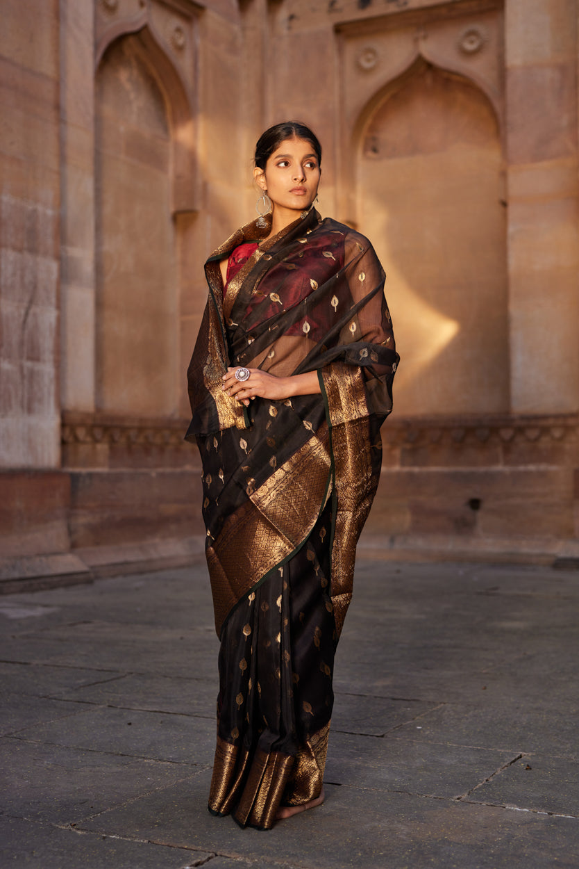 Siyahi Parwana Silk Chanderi Saree
