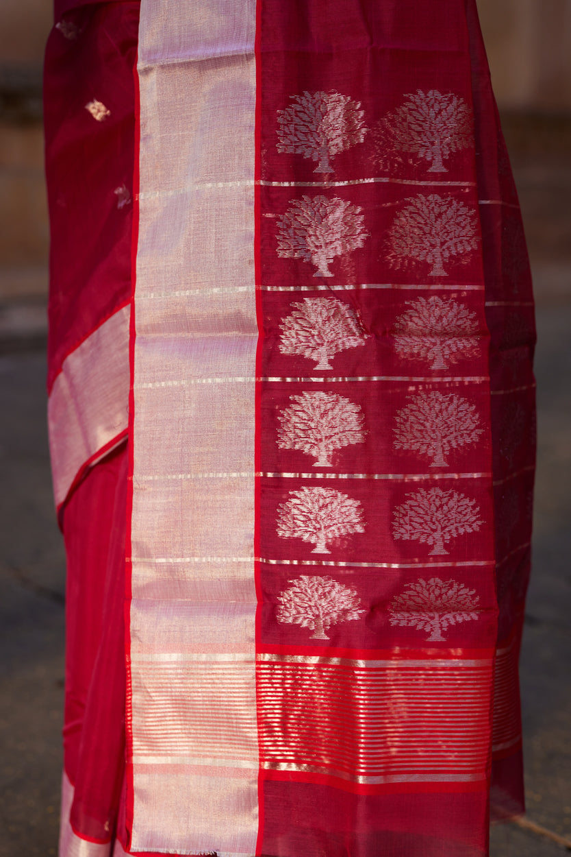 Surkh Shabnami Silk Chanderi Saree