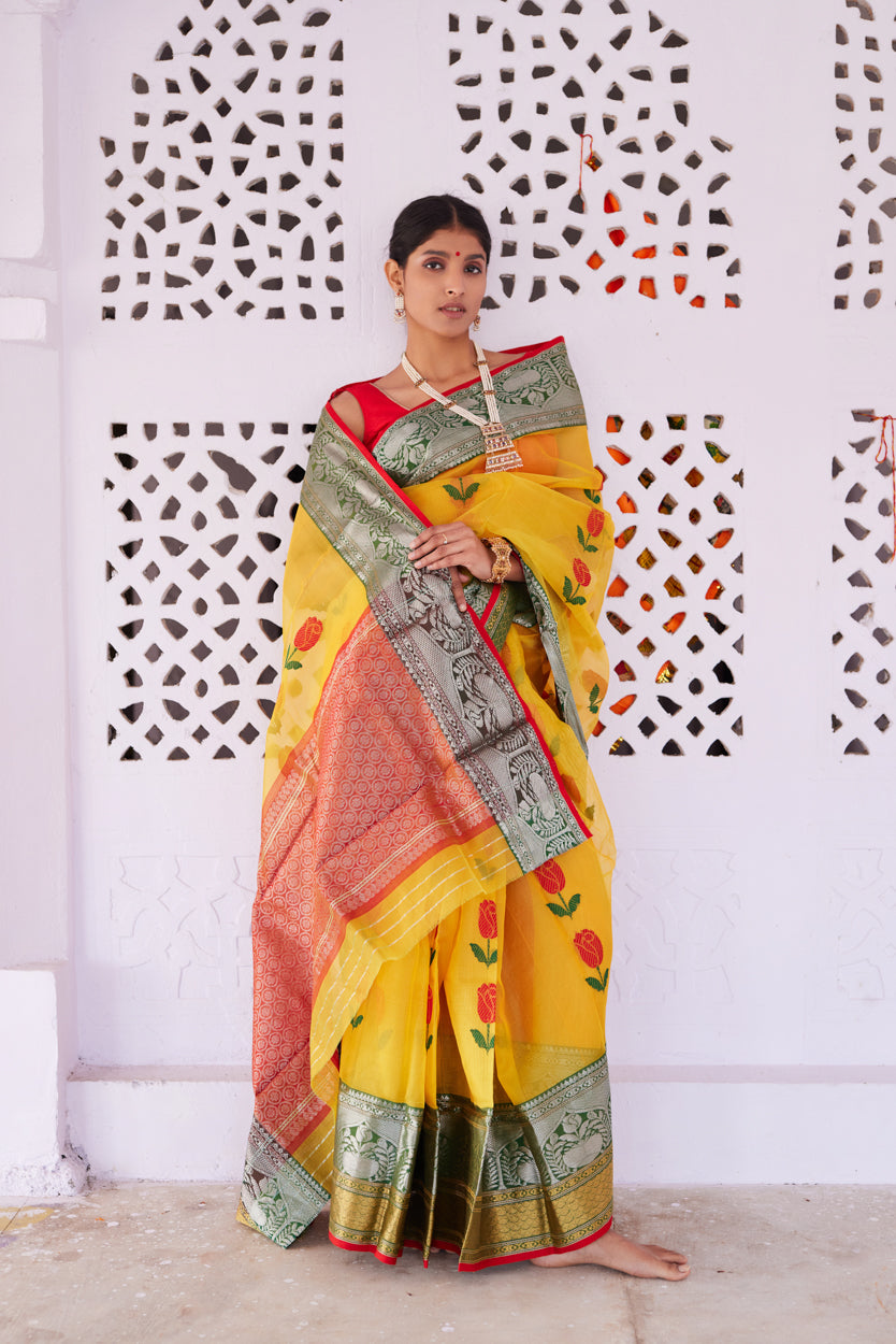 Surmayi Pattu Silk Chanderi Saree