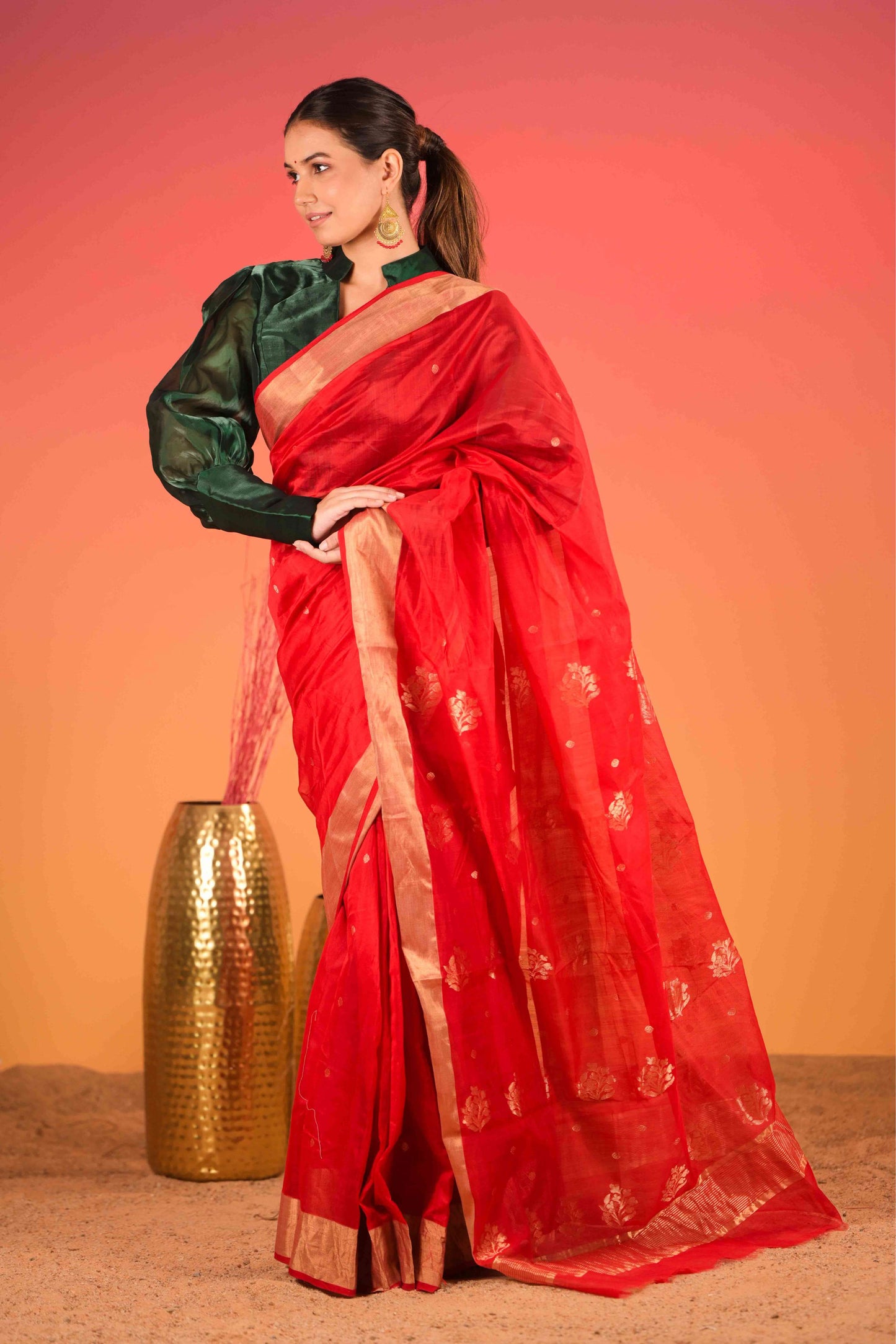 Surkh Chandni Valli Chanderi Cotton Silk Saree