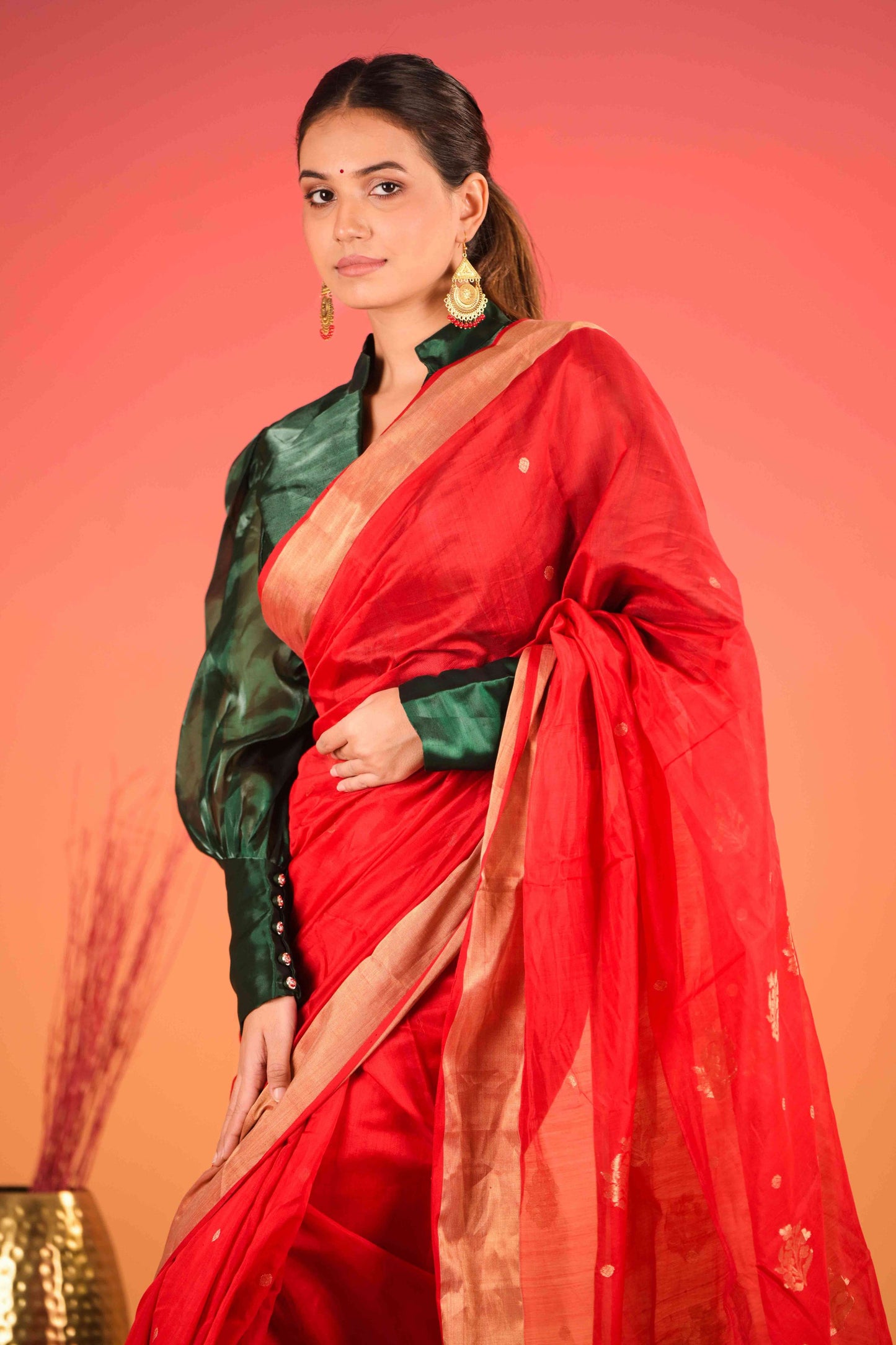 Surkh Chandni Valli Chanderi Cotton Silk Saree