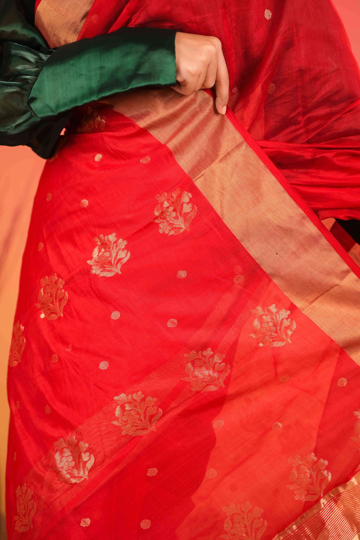 Surkh Chandni Valli Chanderi Cotton Silk Saree