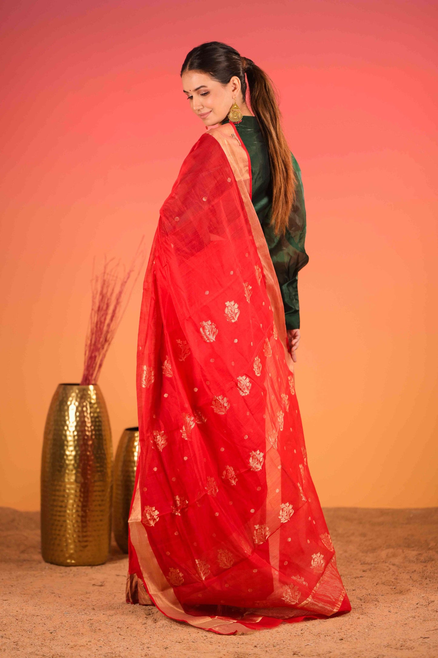 Surkh Chandni Valli Chanderi Cotton Silk Saree