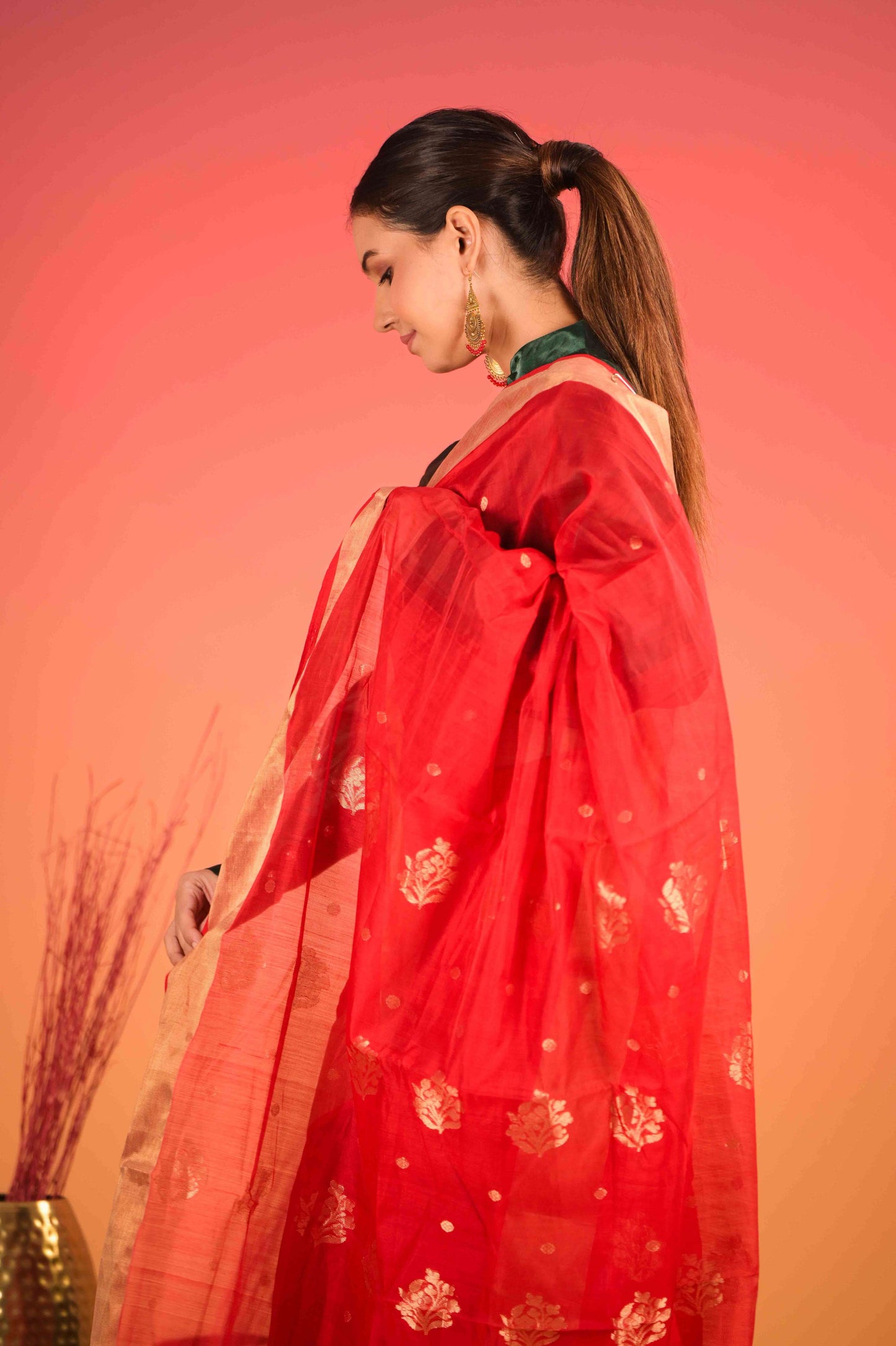 Surkh Chandni Valli Chanderi Cotton Silk Saree