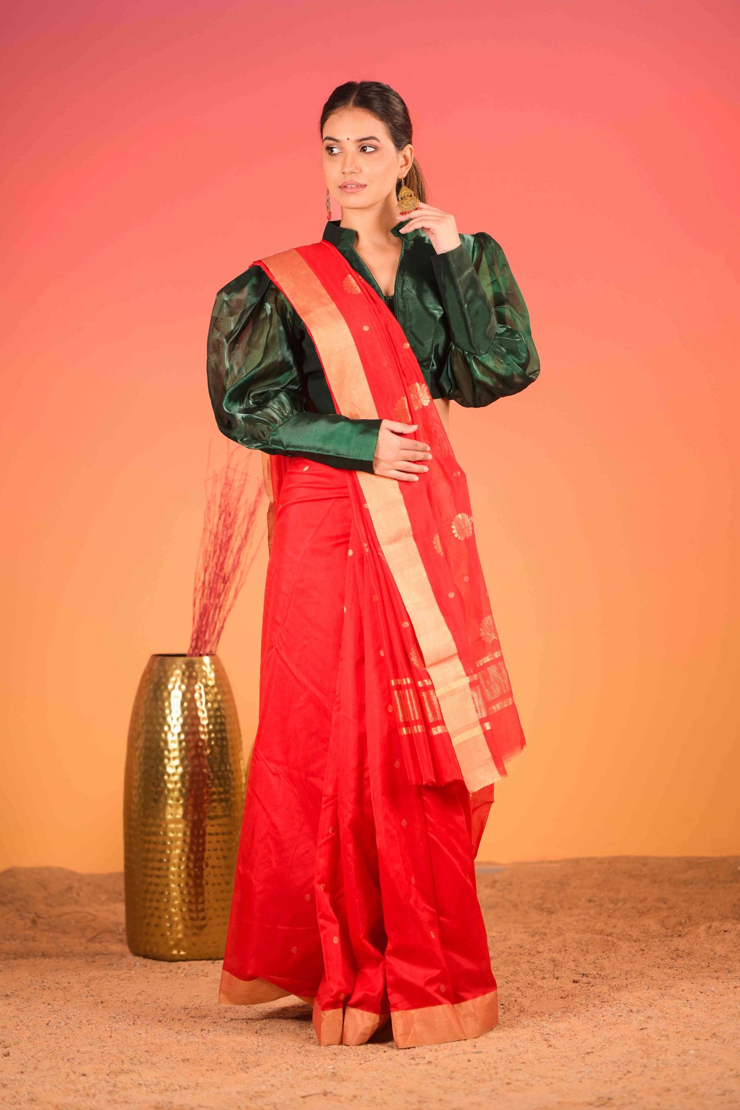 Surkh Bahaar Chanderi Cotton Silk Saree