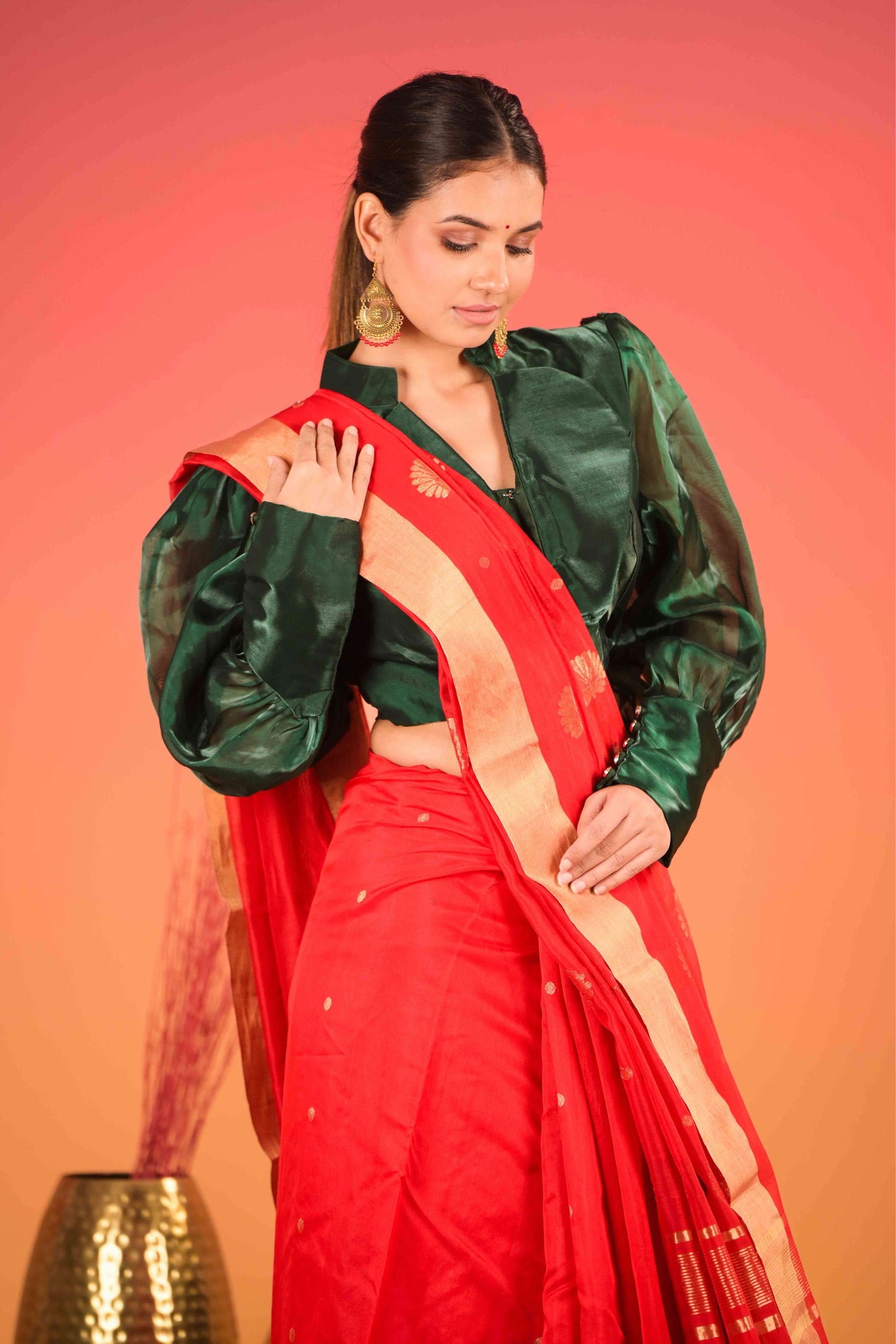 Surkh Bahaar Chanderi Cotton Silk Saree