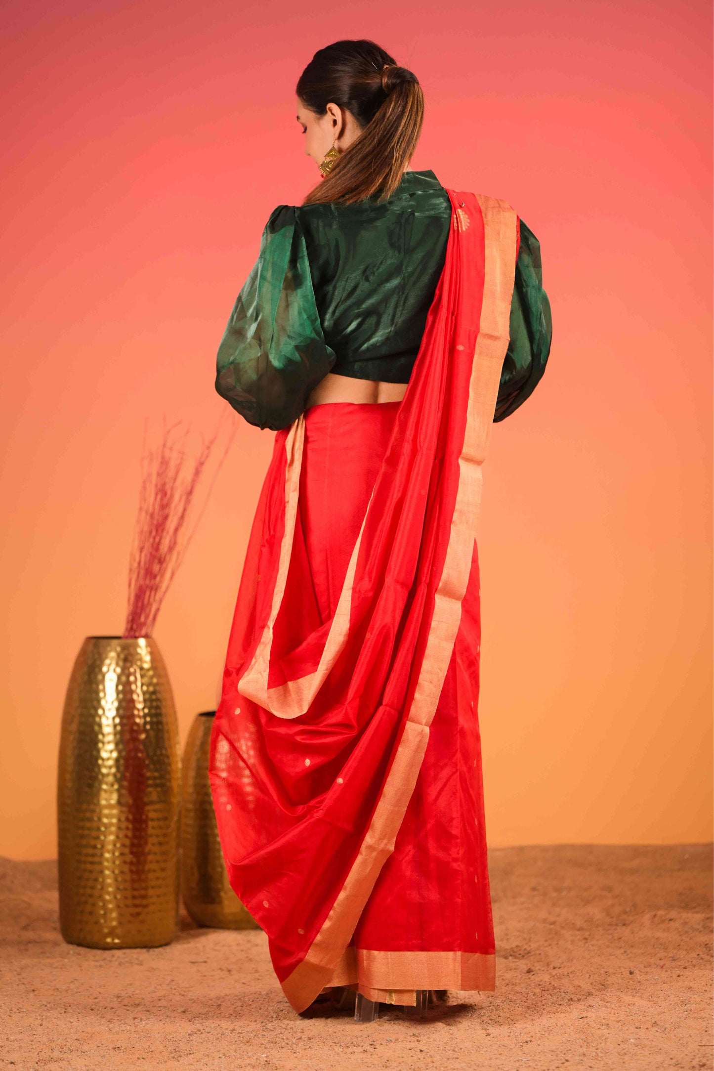 Surkh Bahaar Chanderi Cotton Silk Saree